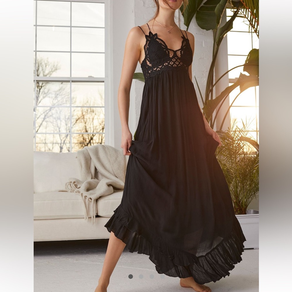 Free People Adella Black Maxi Dress XS